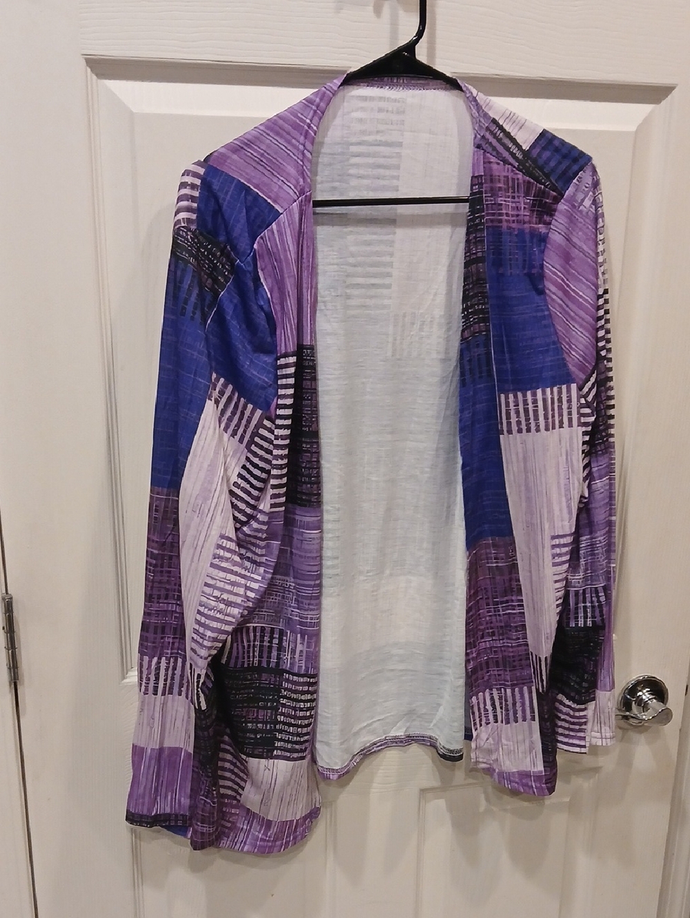 Purple Patterned Open-Front Women's Cardigan Sweater